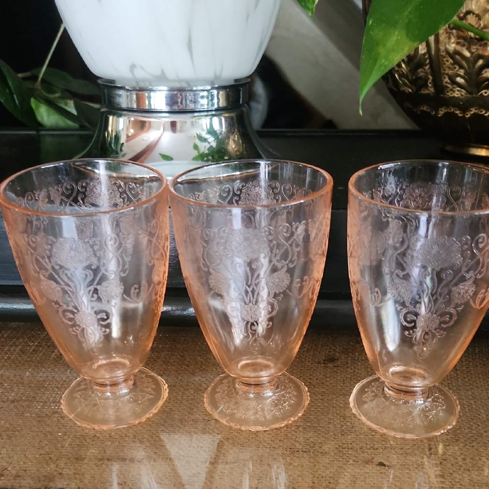 Hazel Atlas Pink Pressed Glass Goblets 1930's